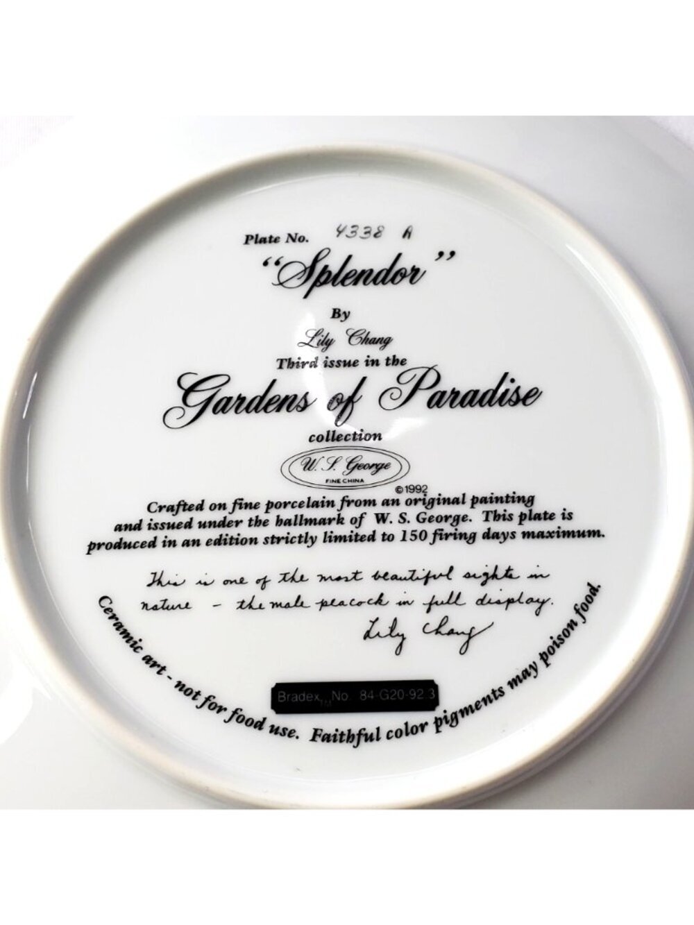 Splendor Peacock Plate By Lily Chang Gardens Of Paradise Chrysanthemum 1992 COA - Picture 10 of 12
